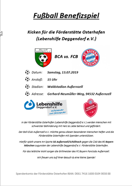 Banner BCA vs. FC Bayern Ü40 Benefizspiel