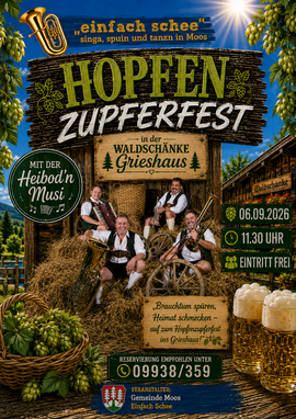 Banner Hopfenzupferfest mit der Heibod'n Musi in der Waldschänke Grieshaus